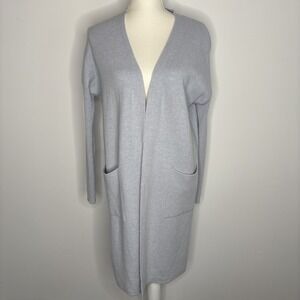 Mer Sea Hampton Cashmere Wool Cardigan Longline Sweater Duster Open Small Blue